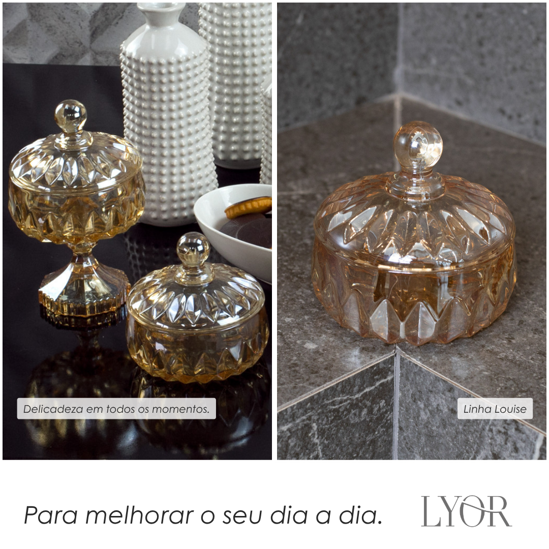 Potiche Decorativo de Cristal Louise Âmbar Metalizado 11cm x 11cm - Wolff