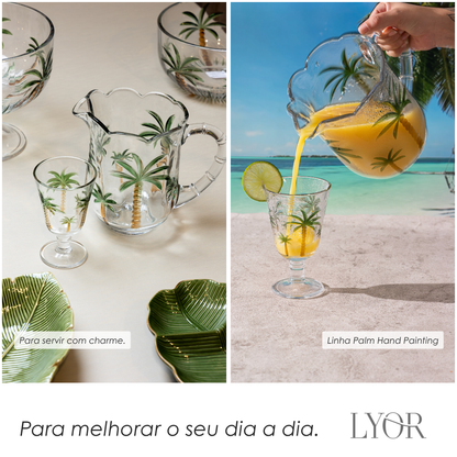 Conjunto Jarra com 6 Taças Palm Hand Painting 1,3L/240ml Cristal Ecológico - Lyor