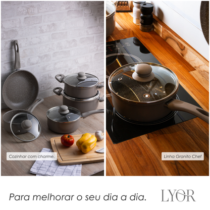 Panela de Indução Granito Chef 18cm Taupe Alumínio com Revestimento Cerâmico e Tampa de Vidro - Lyor