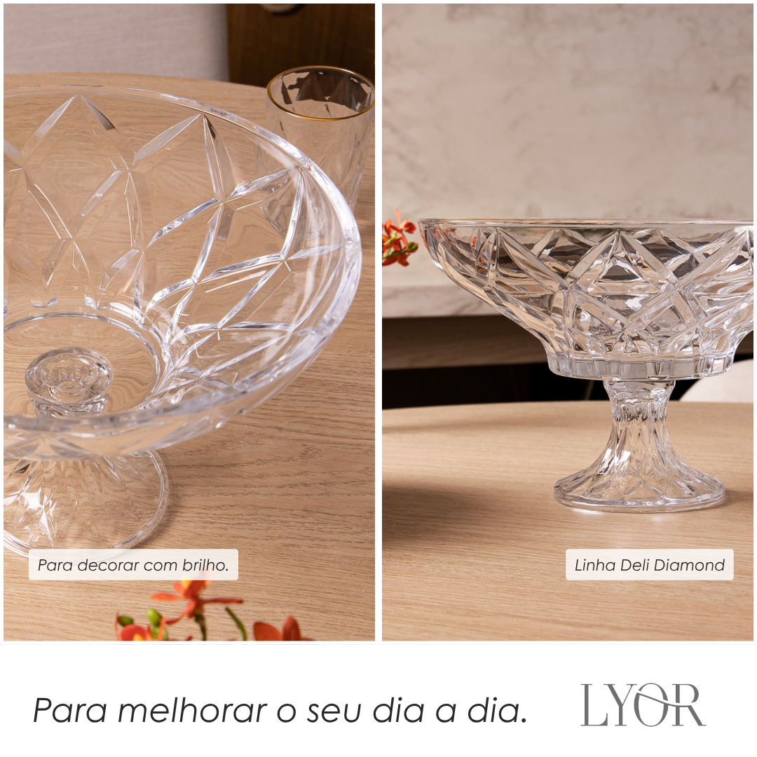 Centro de Mesa com Pé Deli Diamond 32cm x 20cm Cristal - Lyor