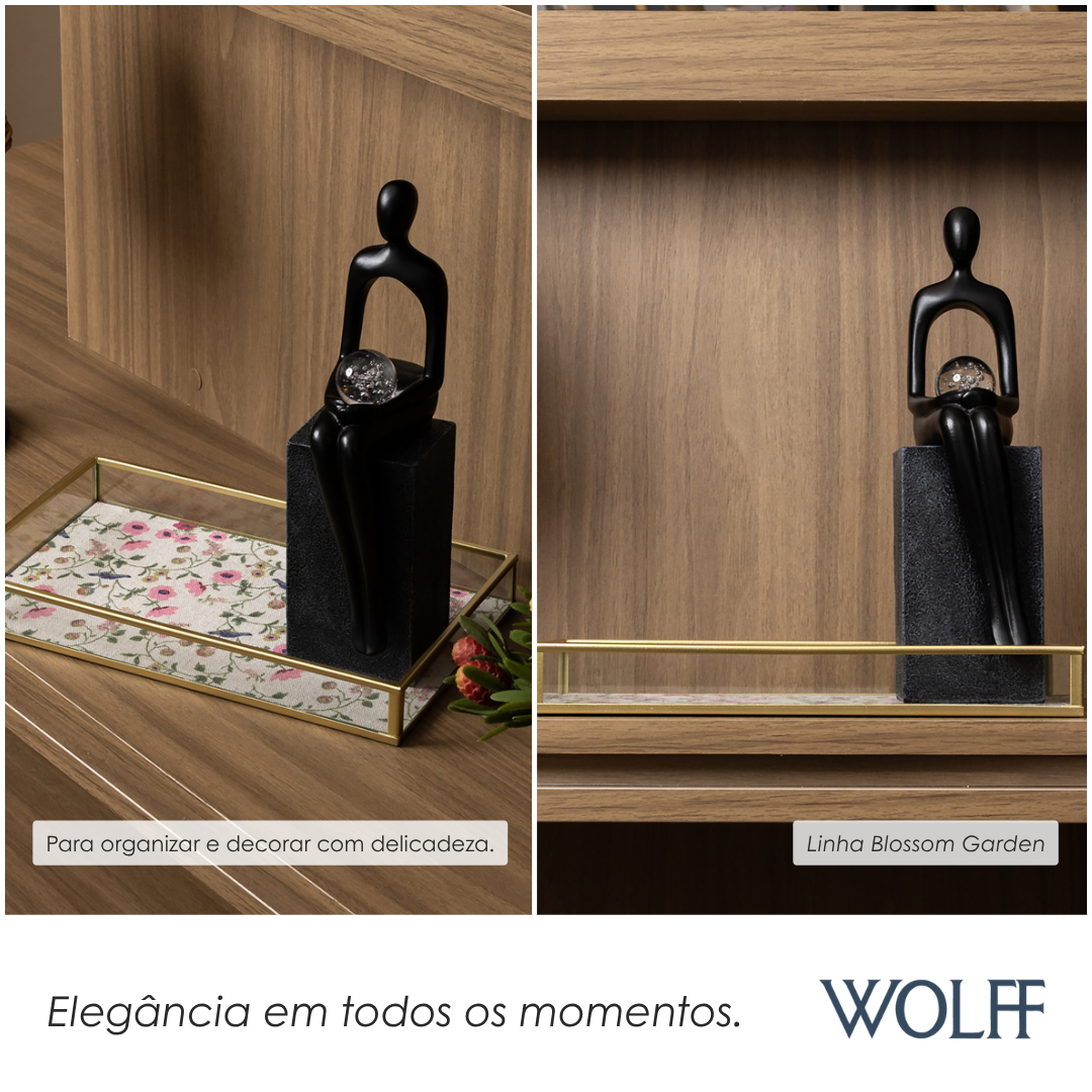 Bandeja Decorativa Blossom Garden 25cm x 15cm x 3cm Dourada Metal - Wolff