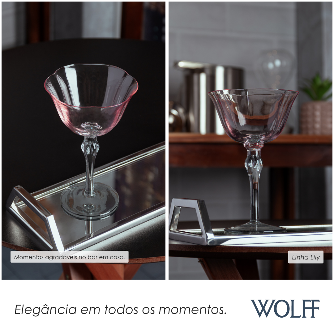 Conjunto 2 Taças Coupe Lily 300ml Rosa e Cinza Vidro - Wolff