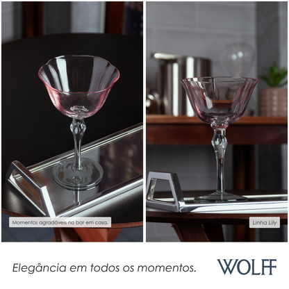 Conjunto 2 Taças Coupe Lily 300ml Rosa e Cinza Vidro - Wolff
