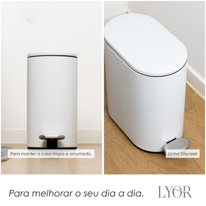 Lixeira Retangular com Pedal Discreet 5L Branco Metal - Lyor