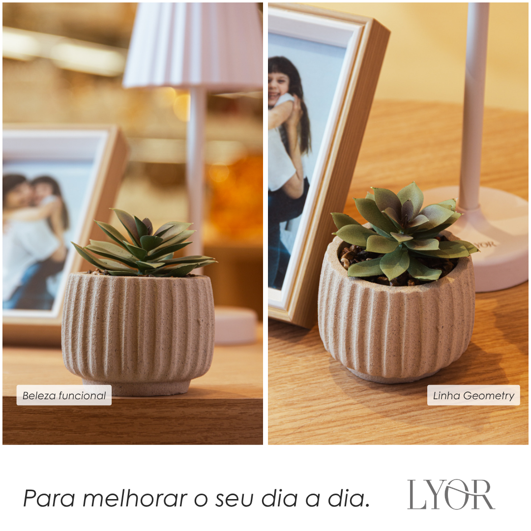 Cachepot com Suculenta Artificial Geometry 8cm x 9,5cm Bege Cimento - Lyor