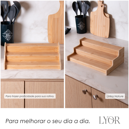 Organizador Extesível para Temperos Nature 56,5cm x 19,5cm x 10,5cm Bambu - Lyor