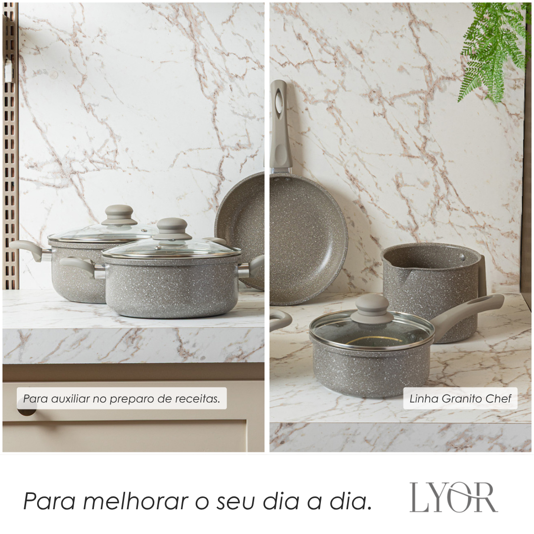 Conjunto 5 Panelas de Indução Chef Taupe Alumínio com Revestimento Cerâmico - Lyor