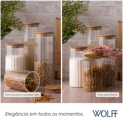 Porta Mantimento de Vidro Borossilicato com Tampa de Bambu 1,1L - Wolff
