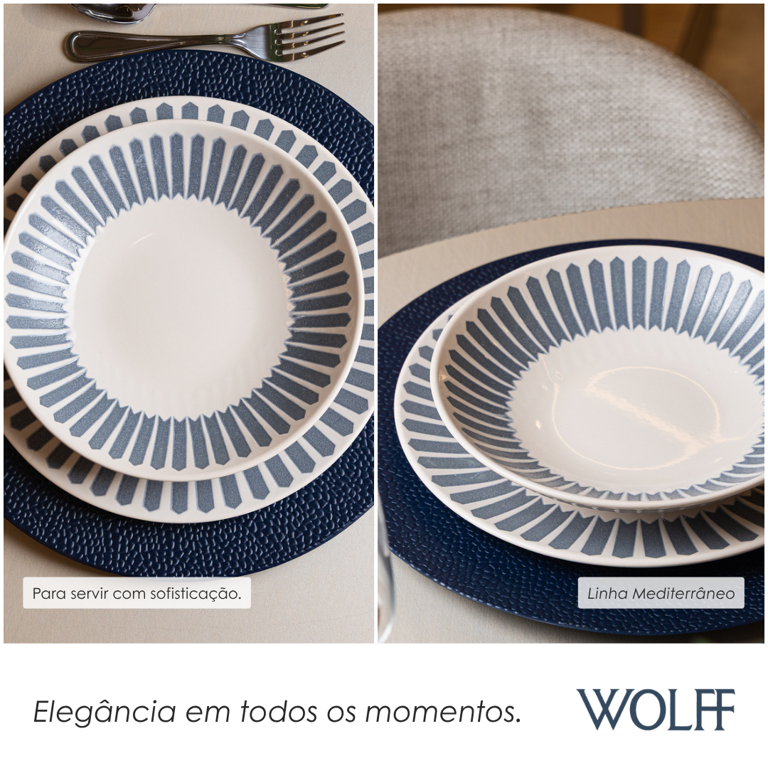Prato Fundo Mediterrâneo 21,5cm Azul Cerâmica - Wolff