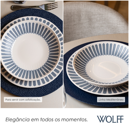 Prato Fundo Mediterrâneo 21,5cm Azul Cerâmica - Wolff