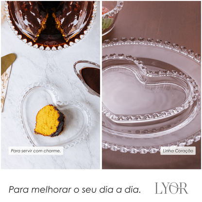Prato para Sobremesa de Cristal Coração 18cm x 15,5cm x 2cm- Lyor