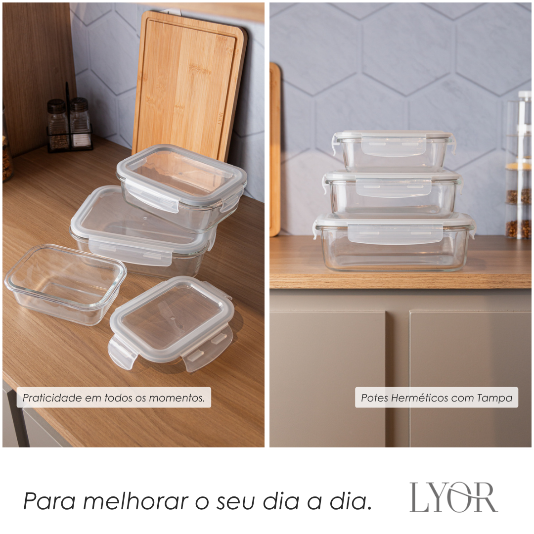 Conjunto 3 Potes Herméticos com Tampa Vidro - Lyor