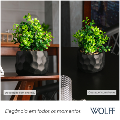 Cachepot de Cimento com Planta Artificial Prisma Preto 10cm x 29cm - Wolff