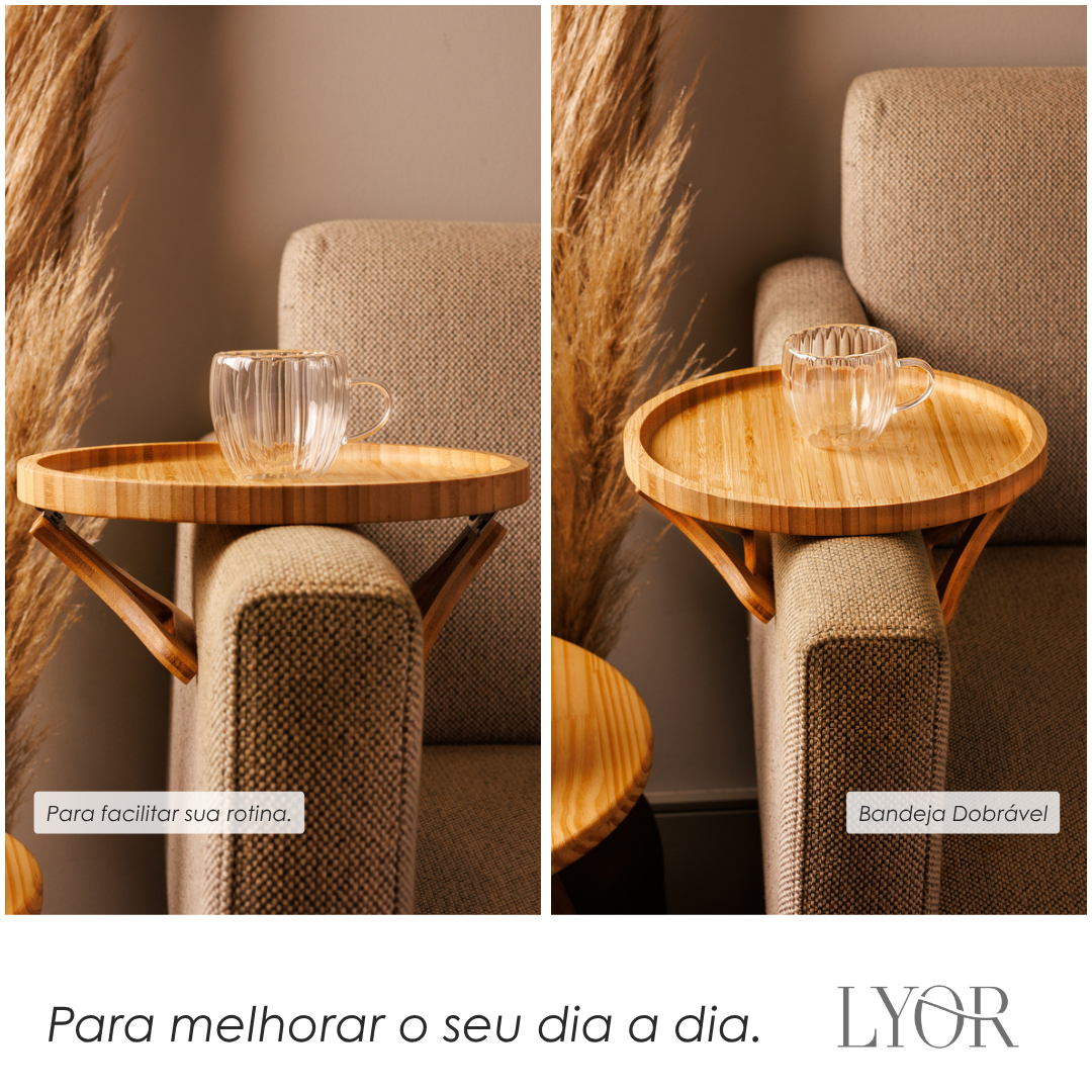Bandeja Redonda Dobrável para Braço de Sofá 25cm Bambu - Lyor