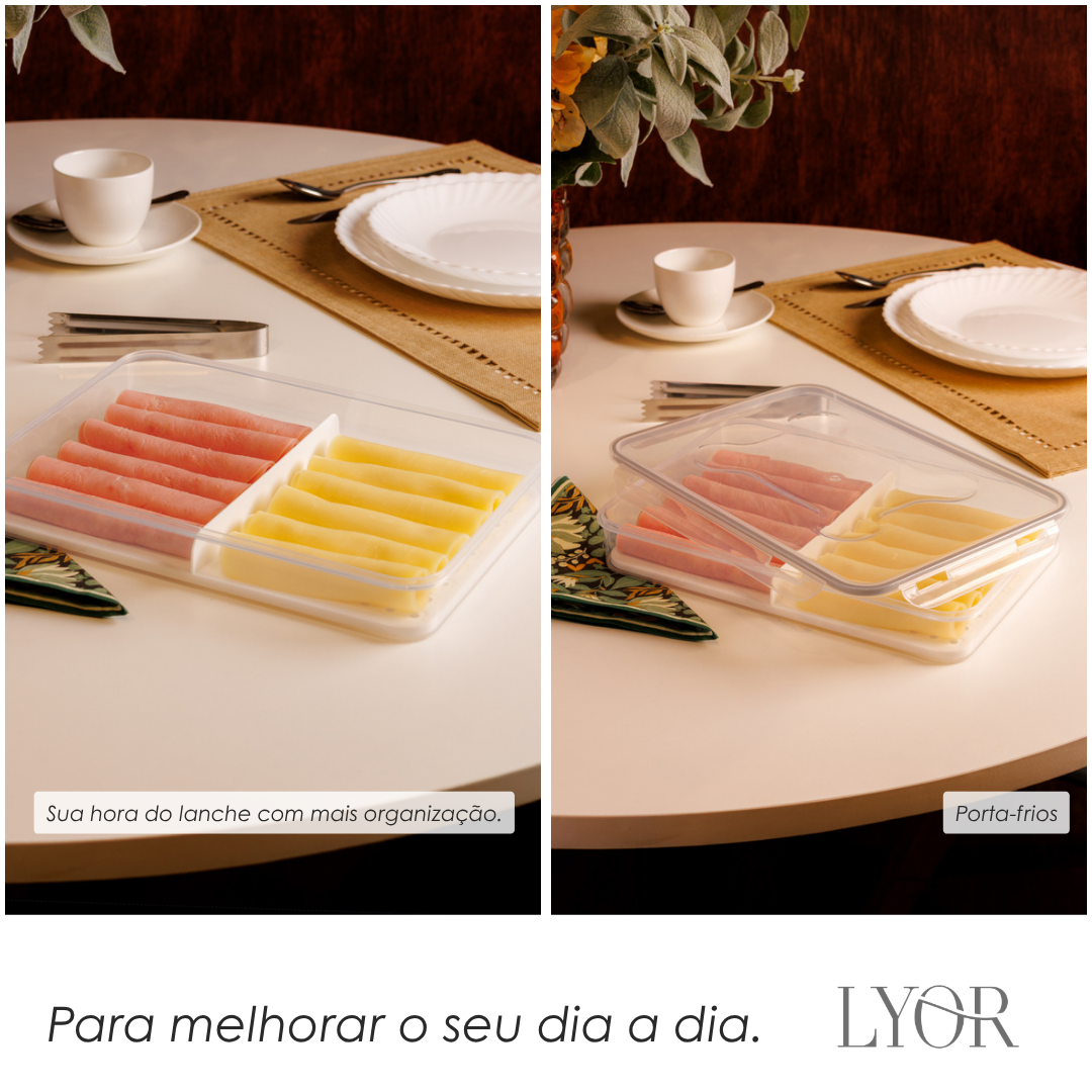 Porta Frios com Divisória e Tampa Hermética 26,5cm x 19cm x 4cm Branco Plástico - Lyor