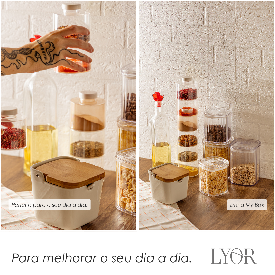 Conjunto 6 Porta Temperos Empilháveis de Plástico com Tampa My Box Branco - Lyor