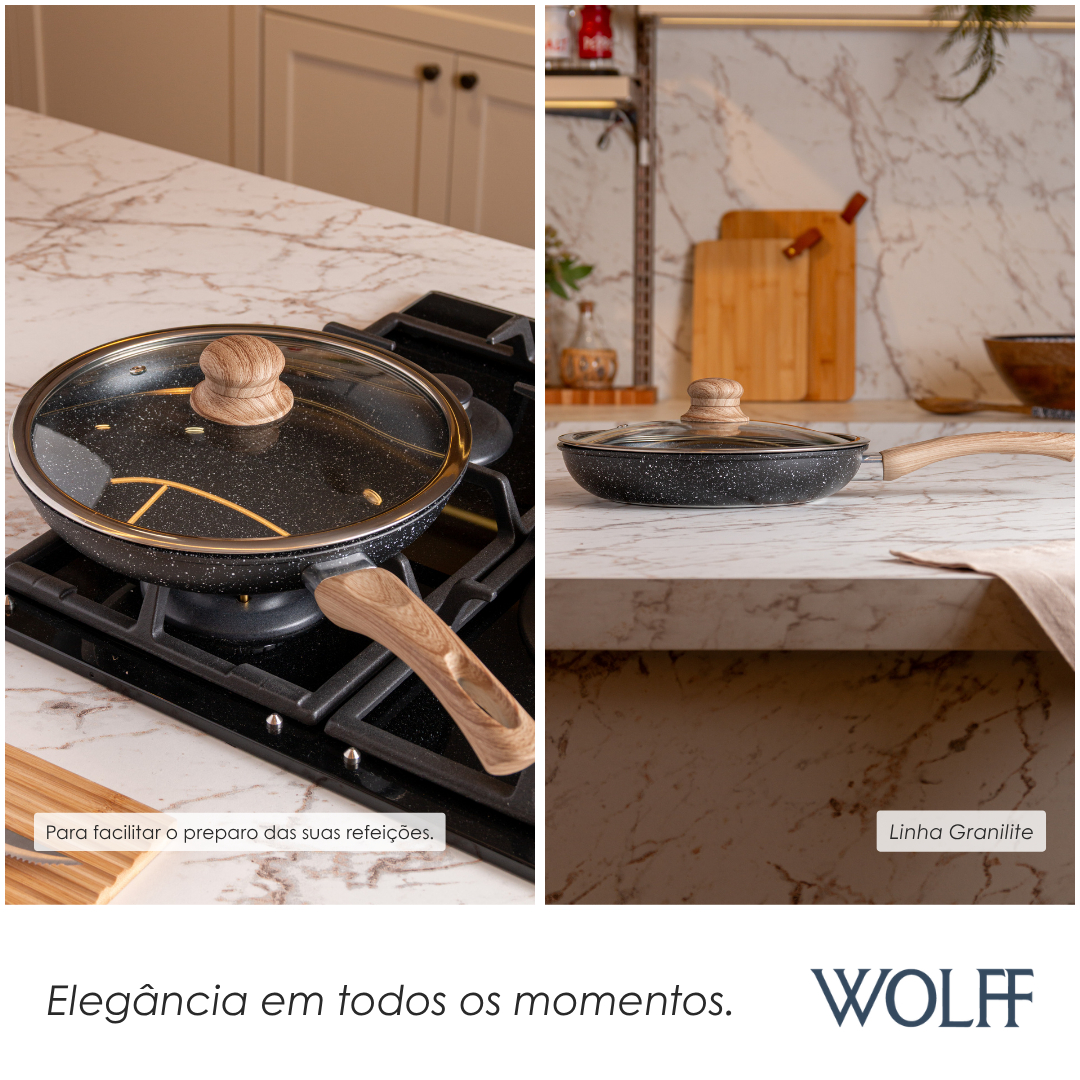 Frigideira de Indução com Tampa de Vidro Alumínio Revestimento Cerâmico - Wolff