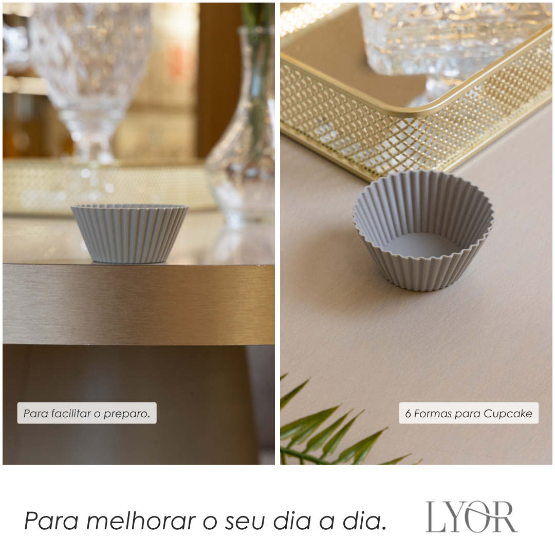 Conjunto 6 Formas Redondas para Cupcake 7cm x 3cm Cinza Silicone - Lyor