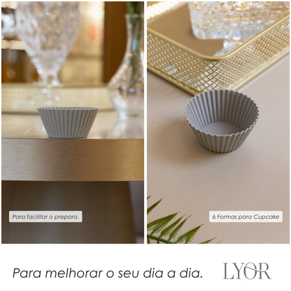 Conjunto 6 Formas Redondas para Cupcake 7cm x 3cm Cinza Silicone - Lyor