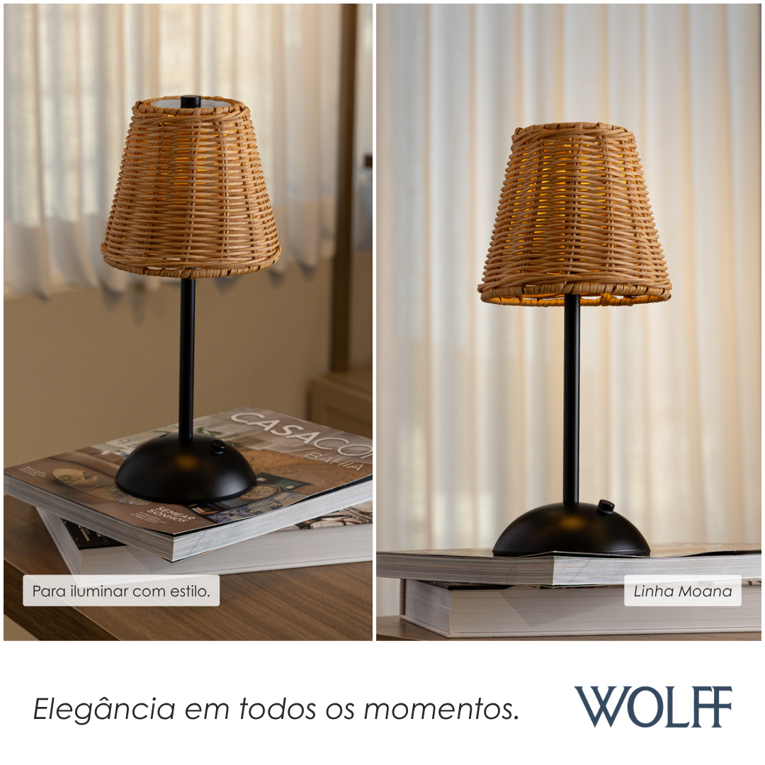Luminária de Mesa Led Moana Preta Metal - Wolff