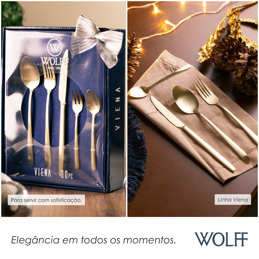 Faqueiro 30 Peças de Aço Inox Viena Champanhe - Wolff