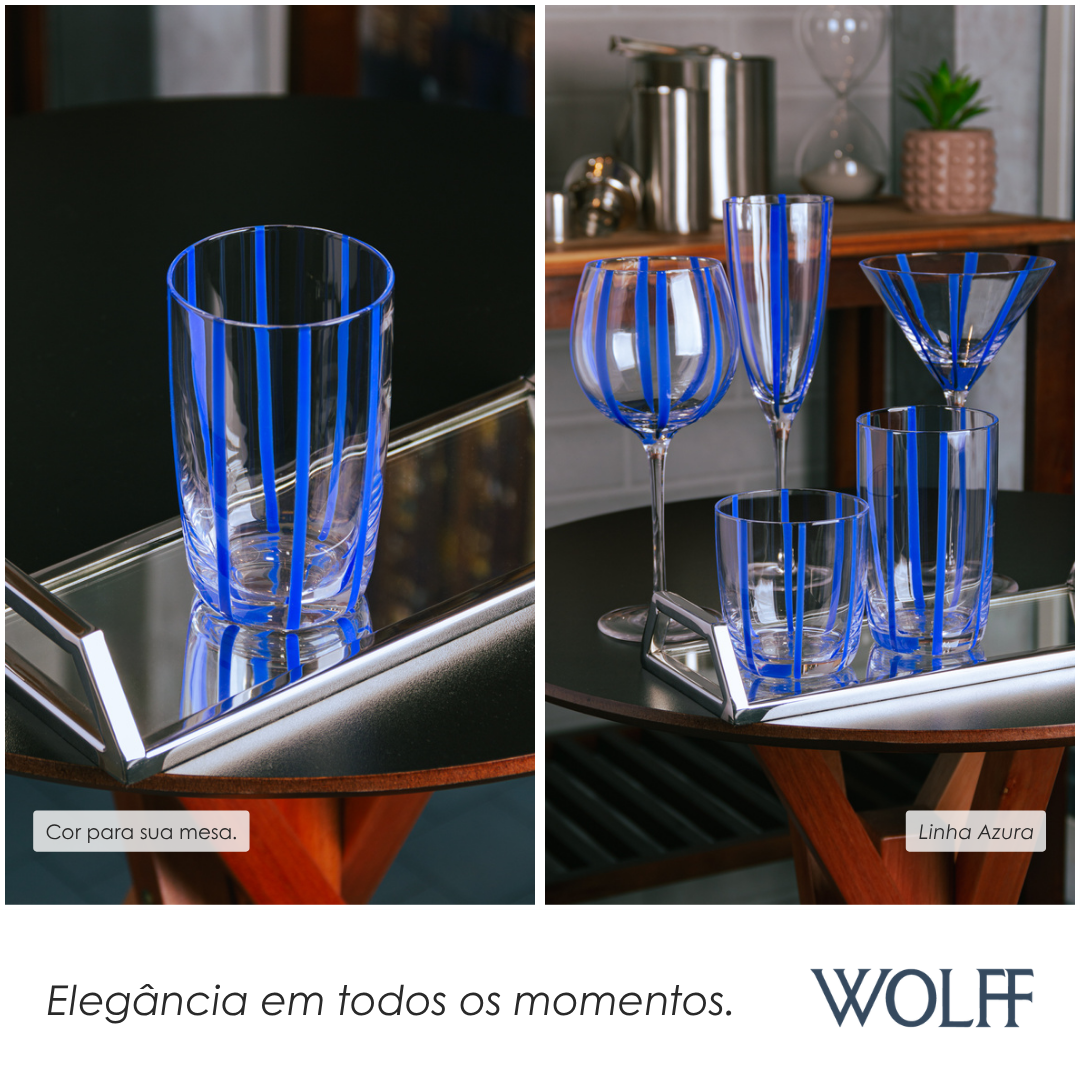 Conjunto 2 Copos Altos Azura 450ml Azul Vidro - Wolff