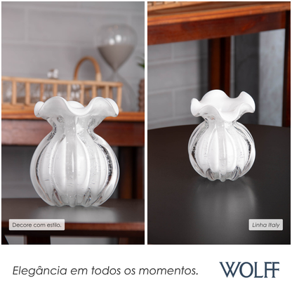 Vaso Italy 11cm x 13cm Branco Leitoso Vidro - Wolff
