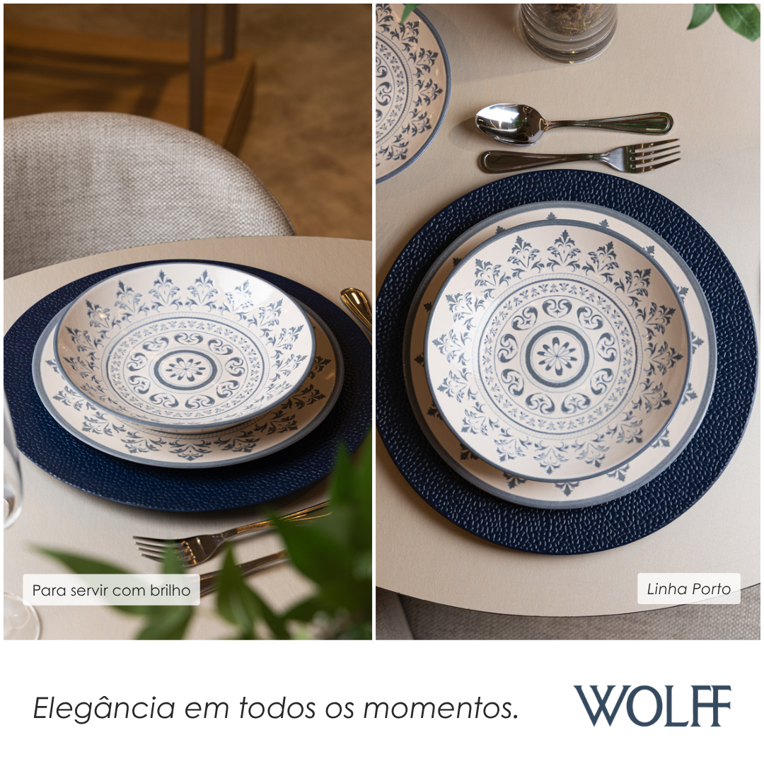 Prato Fundo Porto 21,5cm Azul Cerâmica - Wolff