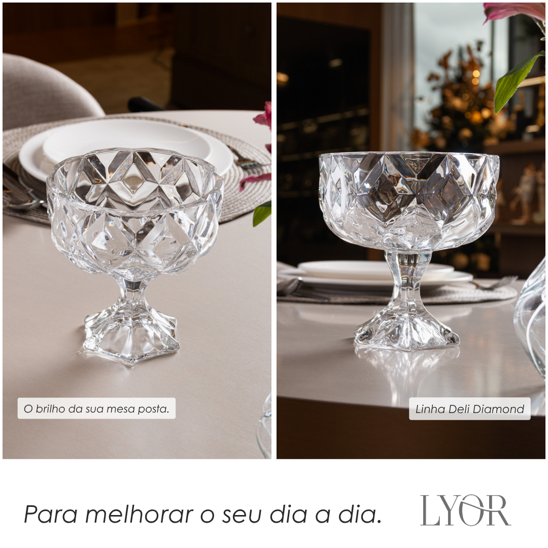 Centro de Mesa Petit Deli Diamond com Pé 14cm x 14,5cm x 15cm Cristal - Lyor