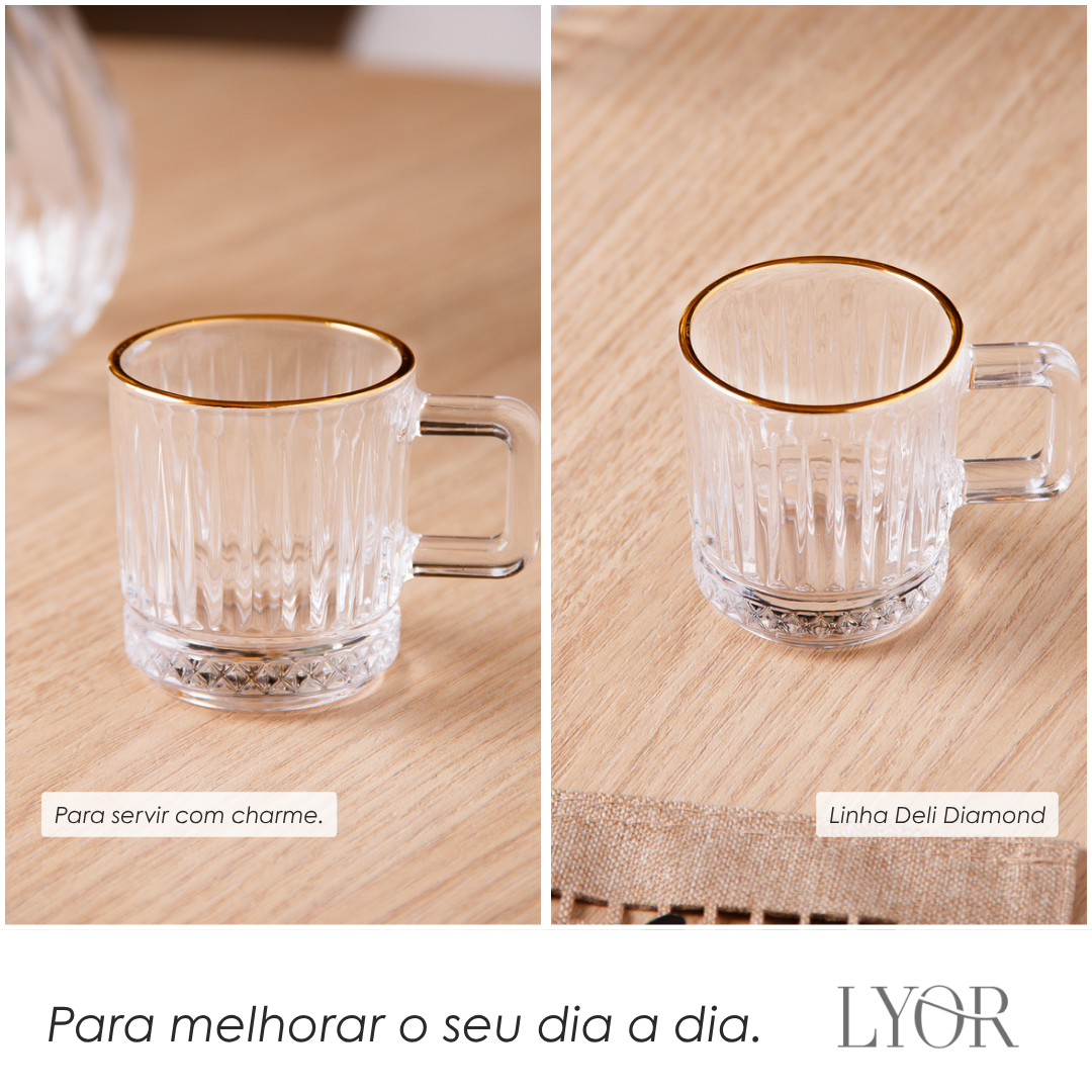 Xícara de Café Deli Diamond com Fio de Ouro 90ml Cristal - Lyor
