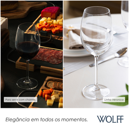 Jogo 6 Taças de Vinho Tinto De Cristal Ecológico Bohemia Veronica 450ml - Wolff