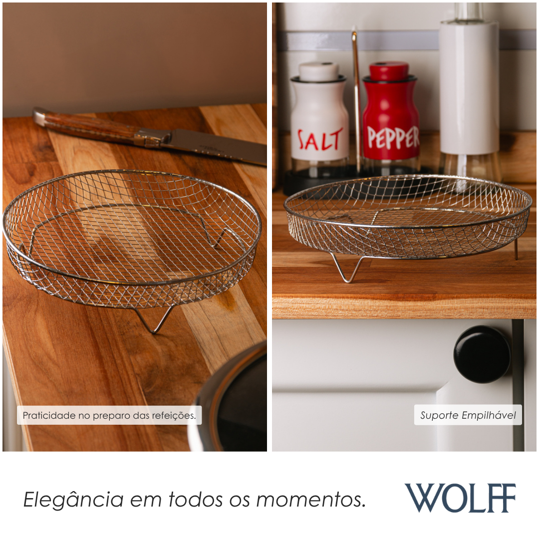 Suporte Redondo de Aço Inox Empilhável para Air Fryer 19,5cm x 19,5cm x 4,5cm - Wolff
