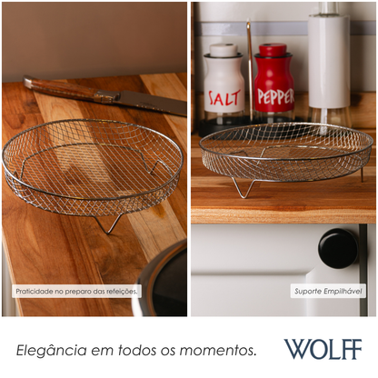 Suporte Redondo de Aço Inox Empilhável para Air Fryer 19,5cm x 19,5cm x 4,5cm - Wolff