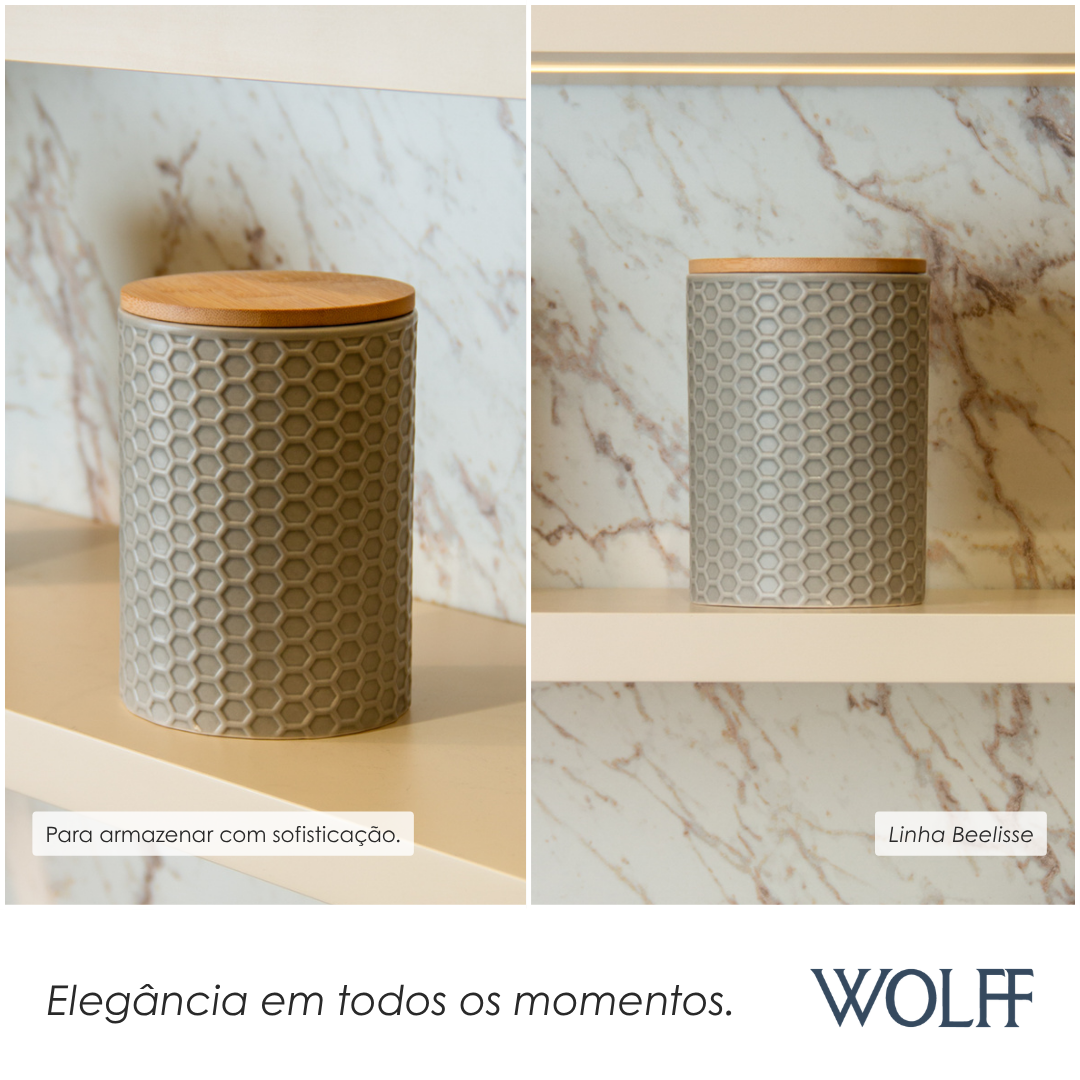 Potiche com Tampa de Bambu Beelisse 11cm x 15,8cm Cinza Cerâmica - Wolff