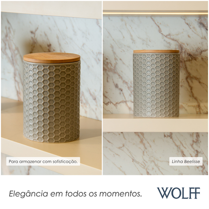 Potiche com Tampa de Bambu Beelisse 11cm x 15,8cm Cinza Cerâmica - Wolff