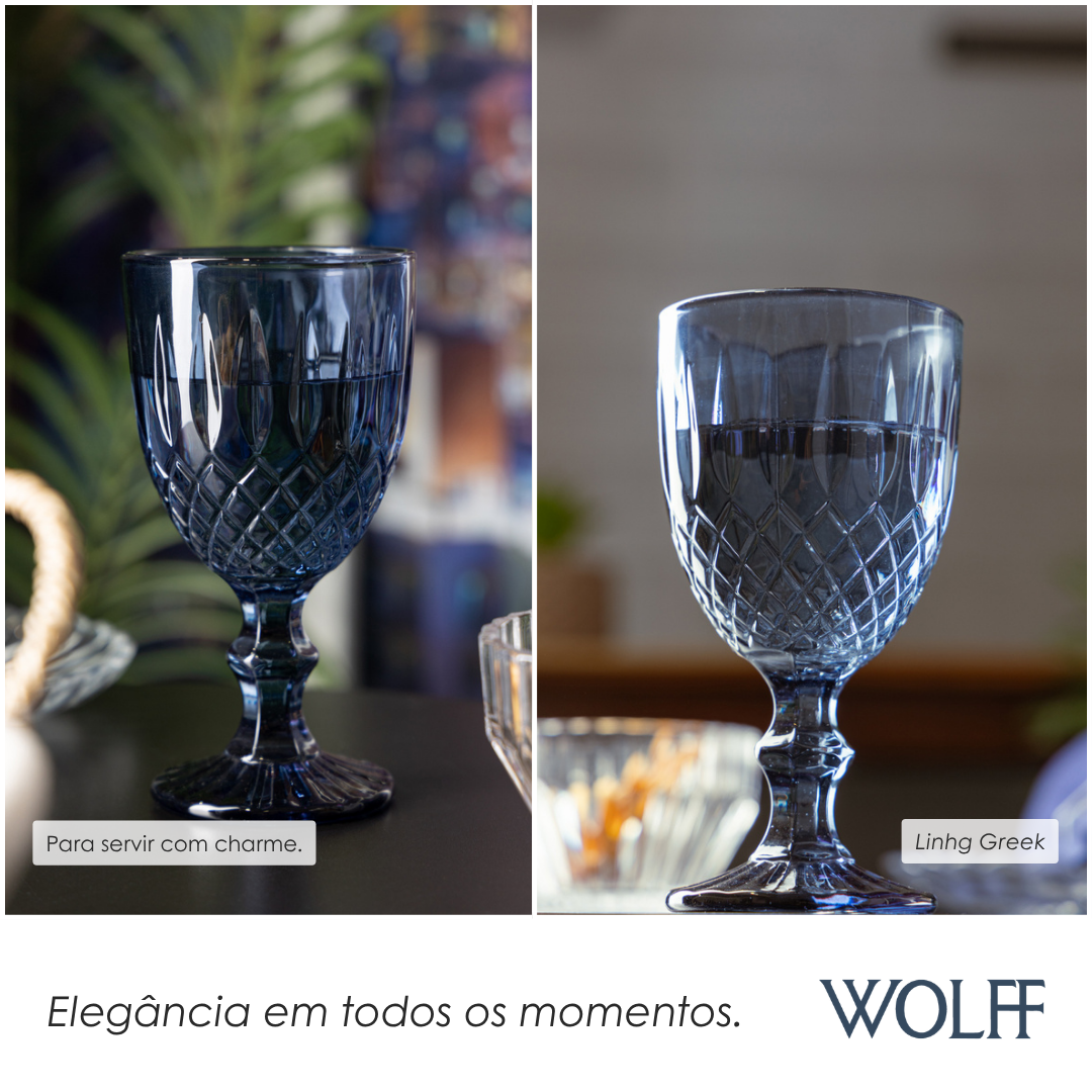 Taça Água Greek 320ml Azul Vidro – Wolff