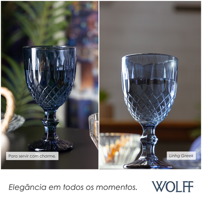 Taça Água Greek 320ml Azul Vidro – Wolff