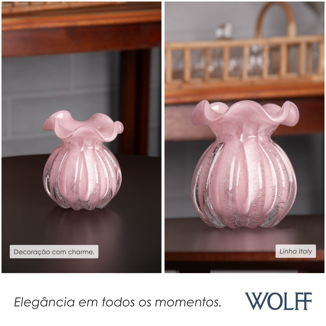 Vaso Italy 10cm x 11cm Rosa Leitoso Vidro - Wolff