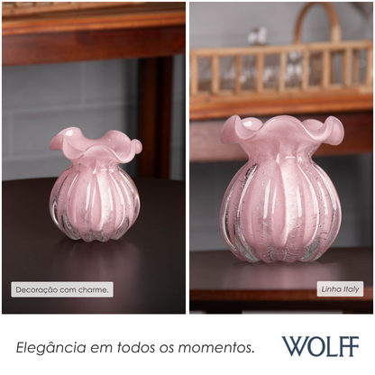 Vaso Italy 10cm x 11cm Rosa Leitoso Vidro - Wolff