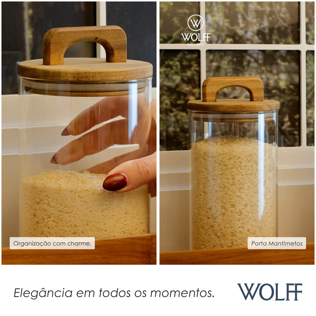 Porta Mantimento de Vidro Borossilicato com Tampa de Acácia 1L - Wolff