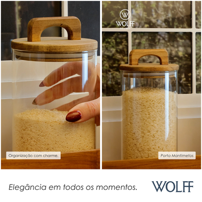 Porta Mantimento de Vidro Borossilicato com Tampa de Acácia 1L - Wolff