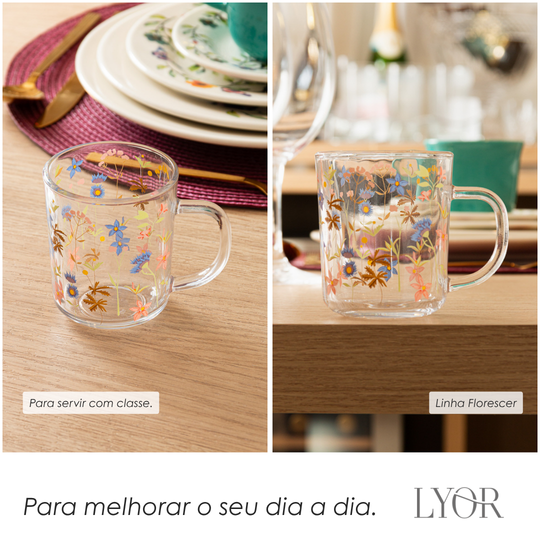 Conjunto 2 Canecas Florescer 220ml Vidro - Lyor