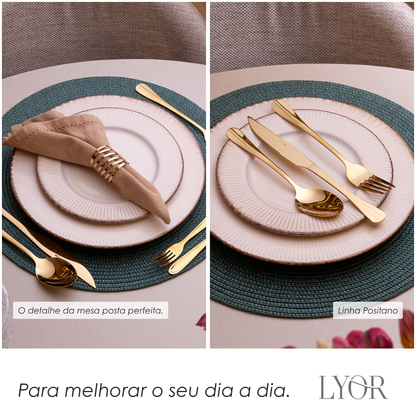 Conjunto 6 Talheres para 2 Pessoas de Aço Inox Positano Dourado - Lyor