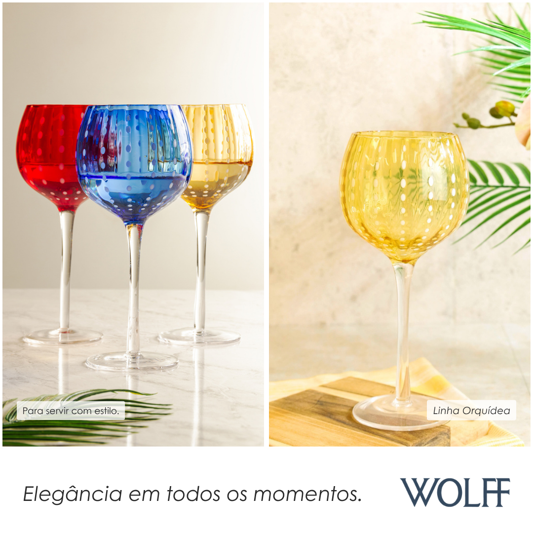 Conjunto 2 Taças de Vinho de Vidro Orquídea Âmbar 450ml - Wolff
