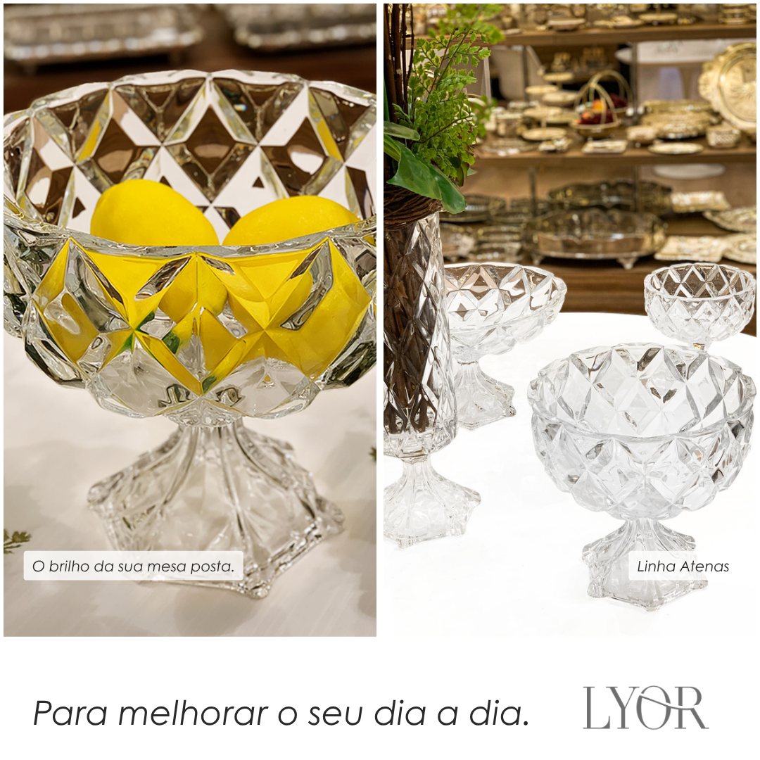 Centro de Mesa Decorativo de Cristal com Pé Deli Diamond 24,5cm x 24cm - Lyor