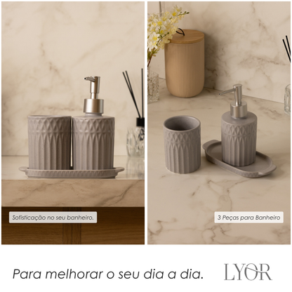 Conjunto 3 Peças para Banheiro Pillars Cinza Cerâmica - Lyor