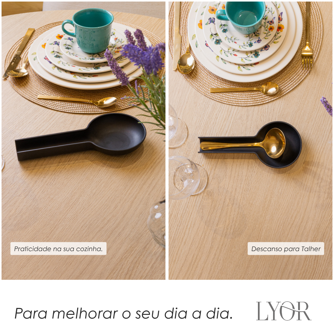 Descanso para Talher 11cm x 24cm x 3cm Preto PP e Bambu - Lyor