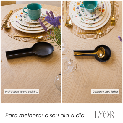 Descanso para Talher 11cm x 24cm x 3cm Preto PP e Bambu - Lyor