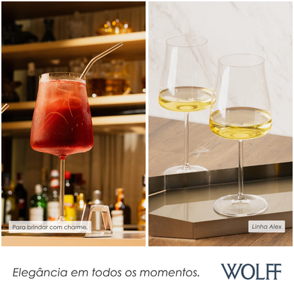 Jogo 6 Taças de Vinho De Cristal Ecológico Bohemia Alex 600Ml - Wolff