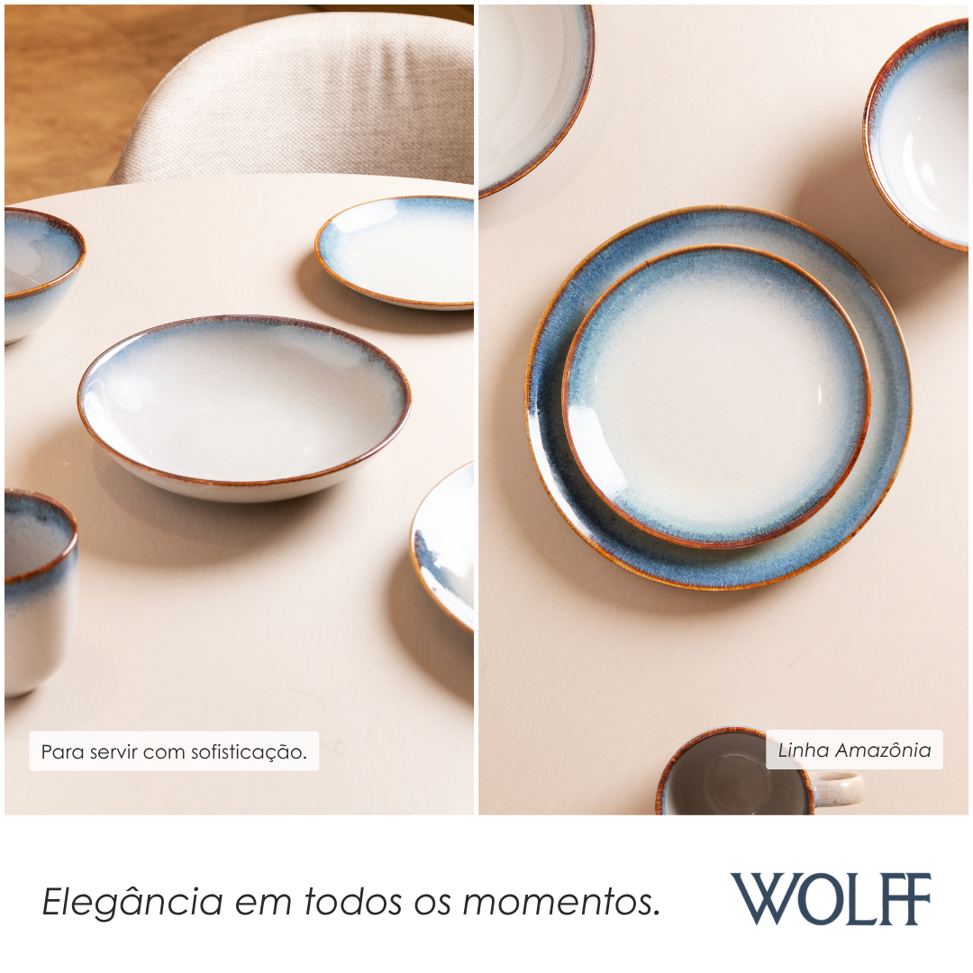 Prato Fundo Amazônia 23cm Azul Cerâmica - Wolff
